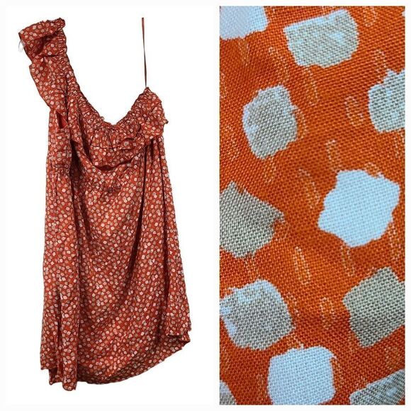 Lane Bryant One-Shoulder Orange Confetti Ruffle Dress Women's Plus Size 26 Midi - Picture 1 of 11